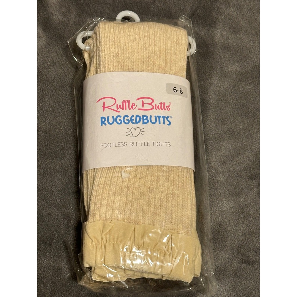 RuffleButts Girls Ribbed Footless Ruffle Tights Oatmeal Beige Size 6-8 NIP